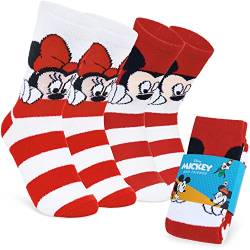 Disney Damen Socken, 2er Set Kuschelsocken Damen Flauschig mit ABS Mickey Minnie Baby Yoda Stitch (Rot Minnie/Mickey) von Disney