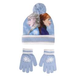 Disney Eiskönigin Bommelmütze und Handschuh Set Wintermütze Mütze Anna und Elsa (Hellblau) von Disney