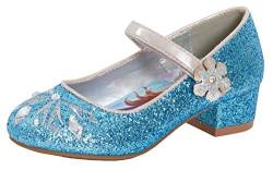 Disney Frozen 2 Mädchen Anna und Elsa Dress Up Prinzessin Schneekönigin Glitzer Schuhe Party Low Heels Sandalen für Mädchen Blau Sparkle, Gefroren 2, 34 EU von Disney