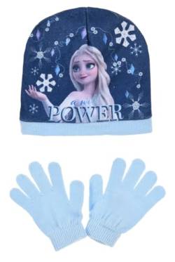 Disney Frozen Beanie-Mütze und Handschuh-Set Elsa Winter-Zubehörset (Blau, 2-4 Jahre) von Disney