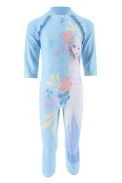 Disney Frozen Mädchen Badeanzug, UV Schutz Badeanzug, Einteiliges Badeset ELSA T-Shirt und Badehose, Größe 8 Jahre, Blau von Disney