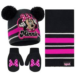 Disney Girls Winter Hat, Minnie Mouse Kids Beanie, Gloves and Scarf Set, Black Mittens-Age 2-4 von Disney