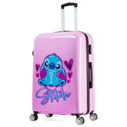 Disney Hartschalenkoffer Kinder, Reisekoffer mit Rollen 28L, 50L oder 91L 4 Räder (Rosa Stitch Groß) von Disney