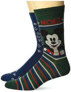 Disney Herren Mickey Mouse Holiday 2er-Pack Crew Socken, Grün Multi, 43-47 EU von Disney