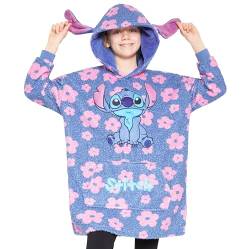 Disney Hoodie Decke Mädchen, Kuscheldecke mit Ärmeln, Fleece Kapuzenpullover, Hoodie Mädchen Geschenke (Blau Blumen Stitch) von Disney