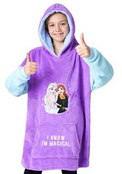 Disney Hoodie Decke Mädchen, Kuscheldecke mit Ärmeln, Fleece Kapuzenpullover, Hoodie Mädchen Geschenke (Lila Eiskönigin) von Disney