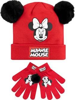 Disney Kinder Wintermütze und Handschuhe Set Minnie Mouse Rot One Size von Disney