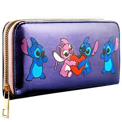 Disney Lilo and Stitch, Reißverschluß Portemonnaie Damen, Strapazierfähiges Portemonnaie & Karte Wallet for Women, Stitch Sachen als Geschenk für Mädchen zu jedem Anlass, Metallisch Blau, 10cm x 20cm von Disney