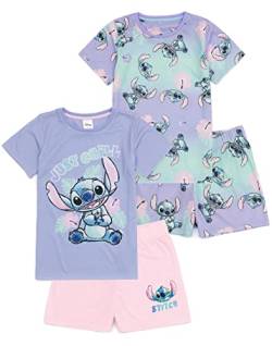 Disney Lilo and Stitch Girls 2er Pack Pyjama | Kinder Pink Lila Just Chill animierte Alien T-Shirts Shorts Set Film Nachtwäsche Merchandise von Disney