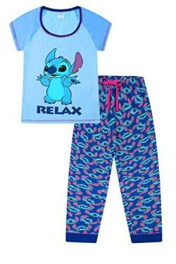 Disney Lilo and Stitch Relax Damen Schlafanzug Lang Hellblau Gr. 46/48 DE, blau von Disney