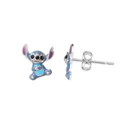 Disney Lilo and Stitch Sterling Silver 3D Blue Enamel Stud Earrings, Officially Licensed von Disney