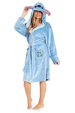 Disney Lilo & Stitch Bademantel Damen, Morgenmantel Damen Stitch, Fleece Bademantel mit Kapuze, Hausmantel Damen und Teens S-XL (L, Blau) von Disney