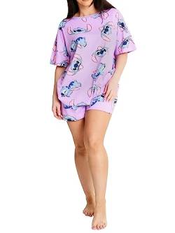 Disney Lilo und Stitch Pyjamas für Damen | Allover Print Kurzarm Damen Pyjama mit Stichmuster | Gemütlicher Damen Pyjama für Stitch Fans | Offizielles Merchandise | XXL von Disney