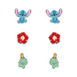 Disney Lilo & Stitch SF00468SL Ohrring-Set, Blau, Rot und Grün, Einheitsgröße, Messing, Kein edelstein von Disney