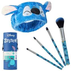 Disney Lilo und Stitch Schminkpinsel-Set für Make-up - Inkl. Pinsel, Stirnband und Etui - Stitch Geschenk für Frauen (Blau) von Disney