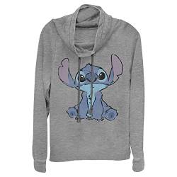 Disney Lilo & Stitch Simply Stitch Damen Pullover Langarm Wasserfallkragen, Grau meliert, M von Disney