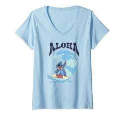 Disney Lilo & Stitch Surfer Aloha Big Wave Portrait T-Shirt mit V-Ausschnitt von Disney
