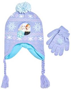 Disney Little Girls Frozen Elsa and Anna Beanie Hat and Gloves Cold Weather Set (Age 2-7), Size Age 4-7, Frozen Purple Gloves von Disney