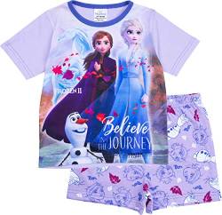 Disney Mädchen Schlafanzug Frozen II, kurzer Sommer-Schlafanzug Anna Elsa Olaf, Alter 3 bis 12 Jahre Gr. 7-8 Jahre, violett von Disney