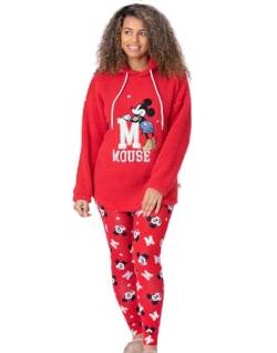 Disney Mickey Mouse Damen Pyjamas Set | Erwachsene Damen Red Borg Hoodie mit Legginghose | Gestickte Zeichentrickfigur Silber Gold | Merchandise Geschenke von Disney
