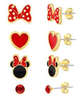Disney Mickey and Minnie Mouse Fashion Stud Earring - Classic Minnie Red/Gold - Set of 4 pairs von Disney