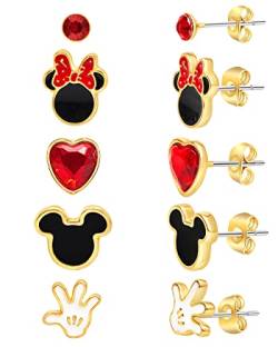 Disney Mickey und Minnie Maus Ohrstecker-Set – 3/4/5 Paar pro Set, Kostüm, Keine zutreff von Disney