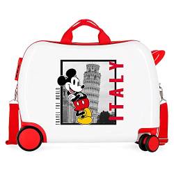 Disney Mickey und Minnie Travel the World Italy Kinderkoffer, weiß, 50 x 39 x 20 cm, starres ABS, seitlicher Kombinationsverschluss, 34 l, 1,8 kg, 4 Rollen, Handgepäck von Disney