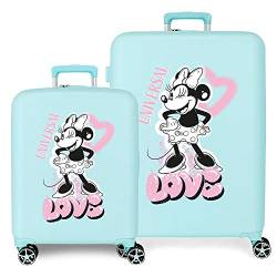 Disney Minnie Heart Türkises Kofferset, 55/70 cm, starres ABS, integrierter TSA-Verschluss, 88 l, 6,8 kg, 4 Doppelrollen, Handgepäck von Disney