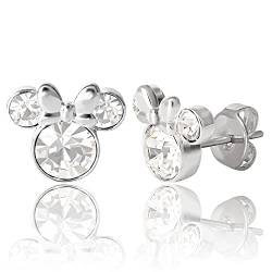 Disney Minnie Mouse Birthstone Jewelry, Silver Plated Crystal Stud Earrings for Women and Girls Mickey's 90th Birthday Anniversary von Disney