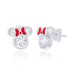 Disney Minnie Mouse Damen-Ohrstecker, Sterlingsilber, Zirkonia und rote Emaille, Schleifendetail, Einheitsgröße, Sterling Silber, nicht bekannt von Disney