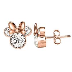 Disney Minnie Mouse Damen Ohrstecker für Frauen, Sterlingsilber, Cubic Zirkonia und rote Emaille-Schleife (Rotgold - April) von Disney