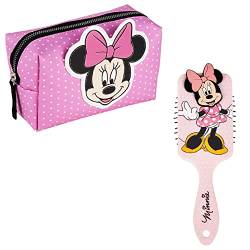 Disney Minnie Mouse Disney Beauty Set - Inklusive Minnie Mouse Haarkamm + Minnie Kulturbeutel - Anti-Zug und Entwirrungskamm - Geschenk für Mädchen, Frauen und Jugendliche, rose, Kulturbeutel + Bürste von Disney