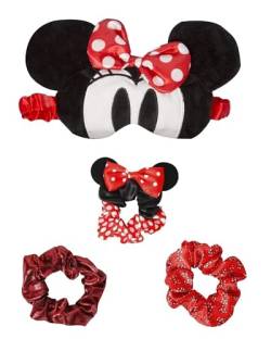 Disney Minnie Mouse Fashion Anhänger und Ohrstecker Geschenkset mit 3D-Augenmaske und Haargummi Rot und Schwarz Minnie, Plüsch, Kein edelstein von Disney