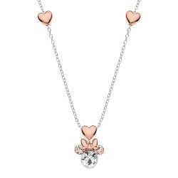 Disney Minnie Mouse Silber Halskette für Mädchen, Zweifarbige Herzen aus Roségold mit Zirkonia, Schmuck von Disney