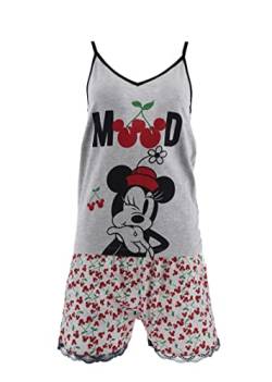 Disney Minnie Mouse T-Shirt und Shorts für Damen, Schlafanzug Baumwolle 2-Teiliges Set für Damen, Minnie Maus-Design, Geschenk für Damen und Teenager | M - Grau von Disney