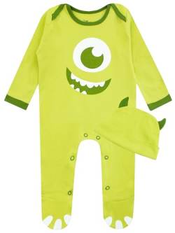 Disney Monster Ag Onesie Mit Hut | Monsters Inc Strampler Und Hut Satz | Schlafanzüge Baby Mike Wazowski | Grün 56-68 von Disney