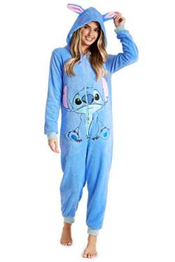 Disney Onesie Damen - Stitch Einteiler Pyjama - Eeyore, Minnie, Maleficent Schlafanzug Onesie - Größen von S-XXL (Blau Stitch, L) von Disney