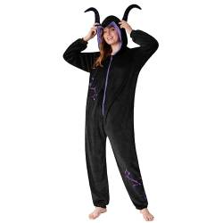 Disney Onesie Damen - Stitch Einteiler Pyjama - Eeyore, Minnie, Maleficent Schlafanzug Onesie - Größen von S-XXL (Schwarz Maleficent, S) von Disney