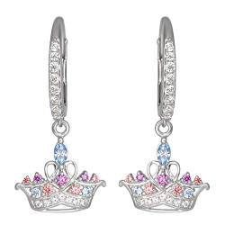 Disney Princess Sterling Silver Cubic Zirconia Jeweled Tiara Leverback Earrings, Official License von Disney