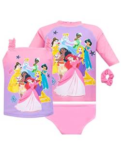 Disney Prinzessinnen Badeanzug Mädchen | Ariel Rapunzel Tiana Badeanzüge | 4 Stück Schwimmanzug Set Rosa 110 von Disney