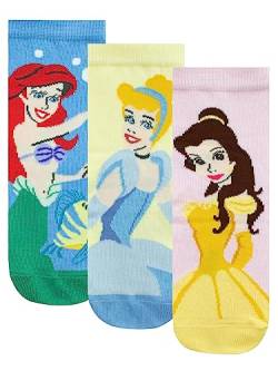 Disney Prinzessinnen Socken 3er Pack | Mädchen Socken für Fans von Arielle, Cinderella und Belle | Set mit 3 Baumwollsocken für Mädchen | 24-26 cm von Disney