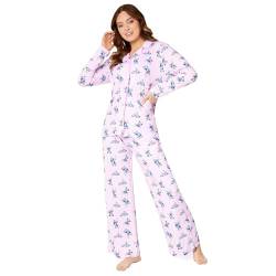 Disney Pyjama Damen S-XL, Stitch Schlafanzug Damen lang mit Knopfleiste, Schlafanzug für Damen, Geschenke (Rosa, M) von Disney