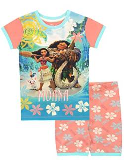 Disney Pyjama aus 100% Baumwolle und T-Shirt mit kurzen Ärmeln und großem Aufdruck von Moana neben Maui, Pua und Heihei für Mädchen 4-5 Jahre Blau von Disney