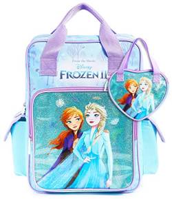 Disney Rucksack Schule, Frozen 2 Set mit Rucksack und Handtasche Mädchen, Glitzer Rucksack Kinder mit Anna und Elsa, Reise und Schule Zubehör, Geschenke für Kinder von Disney