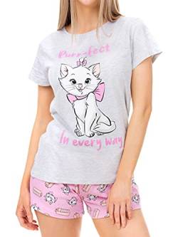 Disney Schlafanzug Damen | Aristocats Marie Pyjama Kurz | Baumwolle Schlafanzüge für Damen Grau Large von Disney