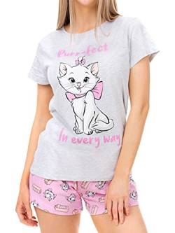 Disney Schlafanzug Damen | Aristocats Marie Pyjama Kurz | Baumwolle Schlafanzüge für Damen Grau XX-Large von Disney