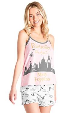 Disney Schlafanzug Damen Kurz, Pyjama Damen Teenager, Pyjama Set Cami Top und Schlafshorts Loungewear Baumwolle Geschenke Stitch Mickey Minnie S-XL(Rosa Mary Poppins, M) von Disney
