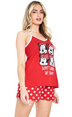 Disney Schlafanzug Damen Kurz, Pyjama Damen Teenager, Pyjama Set Cami Top und Schlafshorts Loungewear Baumwolle Geschenke Stitch Mickey Minnie S-XL (Rot/Weiß Minnie, M) von Disney