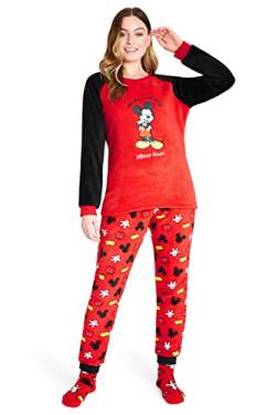 Disney Schlafanzug Damen mit Kuschelsocken Set Charaktere Stitch Geschenke Set (Rot Mickey, S) von Disney