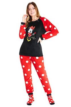 Disney Schlafanzug Damen mit Kuschelsocken Set Charaktere Stitch Geschenke Set (Schwarz/Rot Minnie, L) von Disney